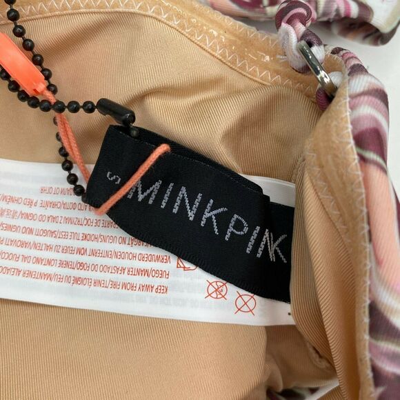 Mink Pink Bikini Top Women SMALL Feather Palm Off Shoulder Bandeau Swim - Picture 8 of 10